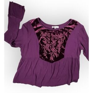Indigo Soul tunic top L velvet floral embroidered Boho Burgundy whimsigoth Gauzy